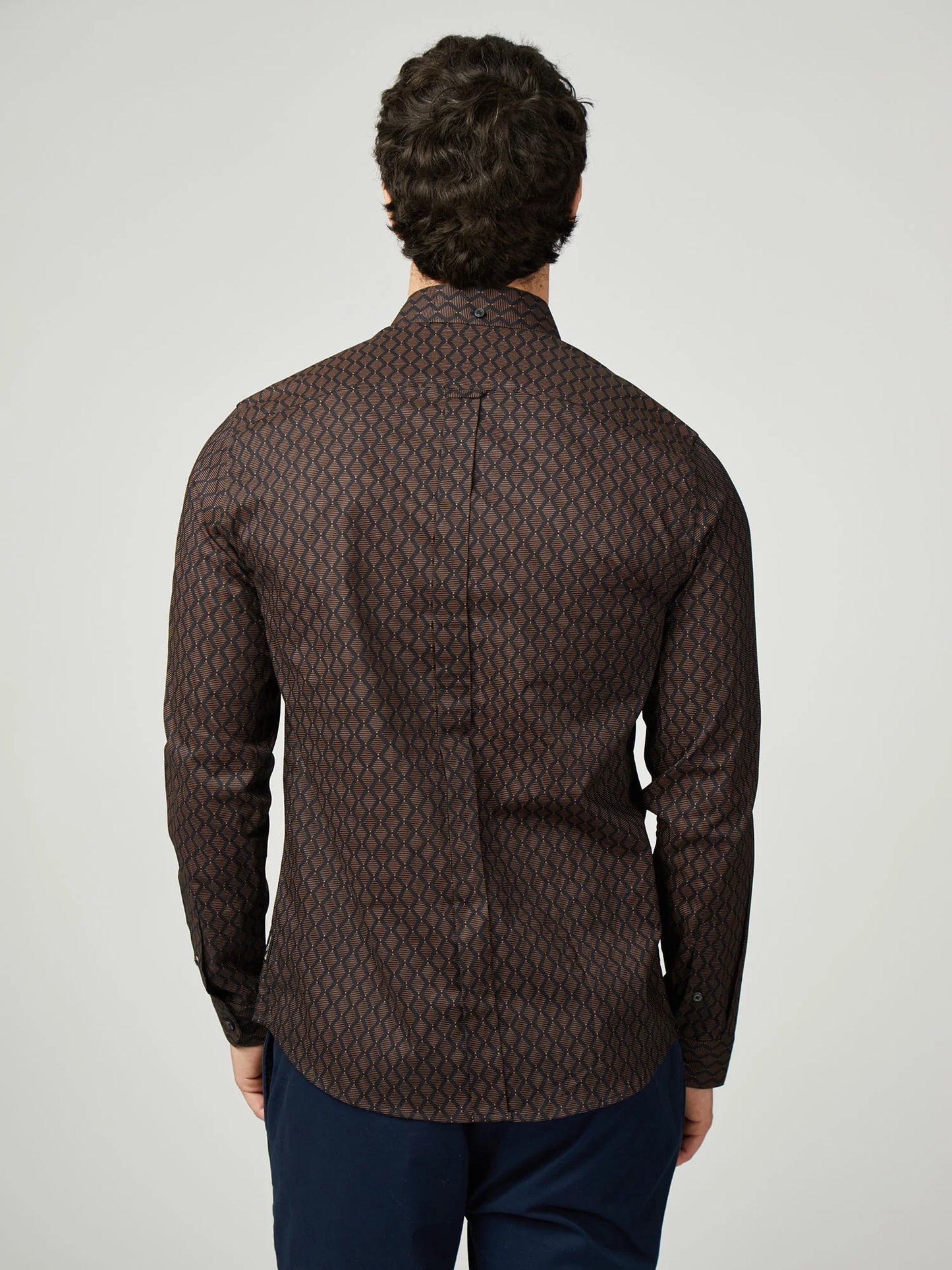 Linear Geo Print Long Sleeve Shirt - Black