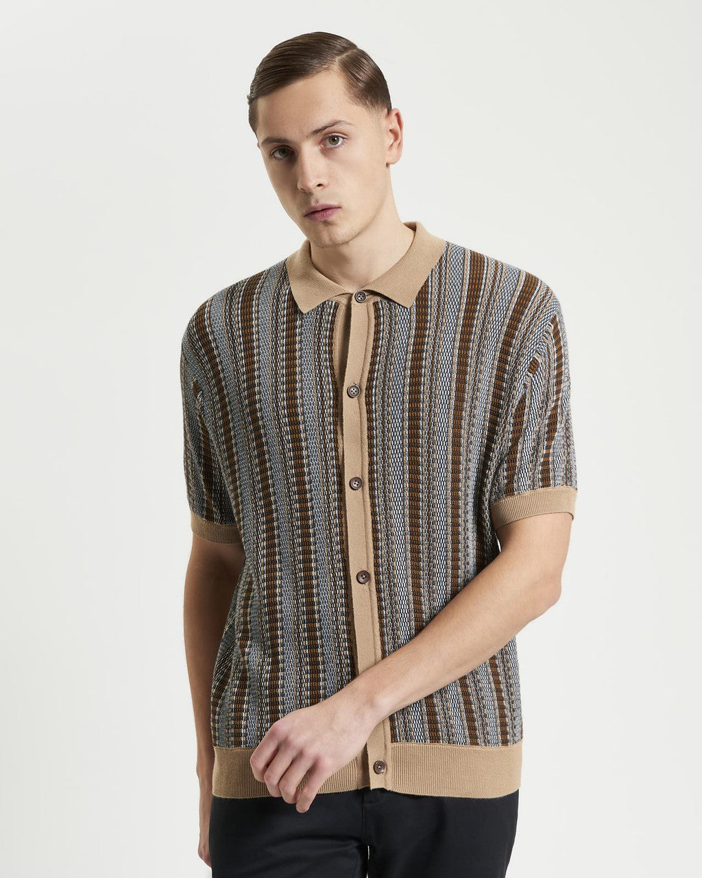 Textured Stripe Knitted Shirt - Dark Navy