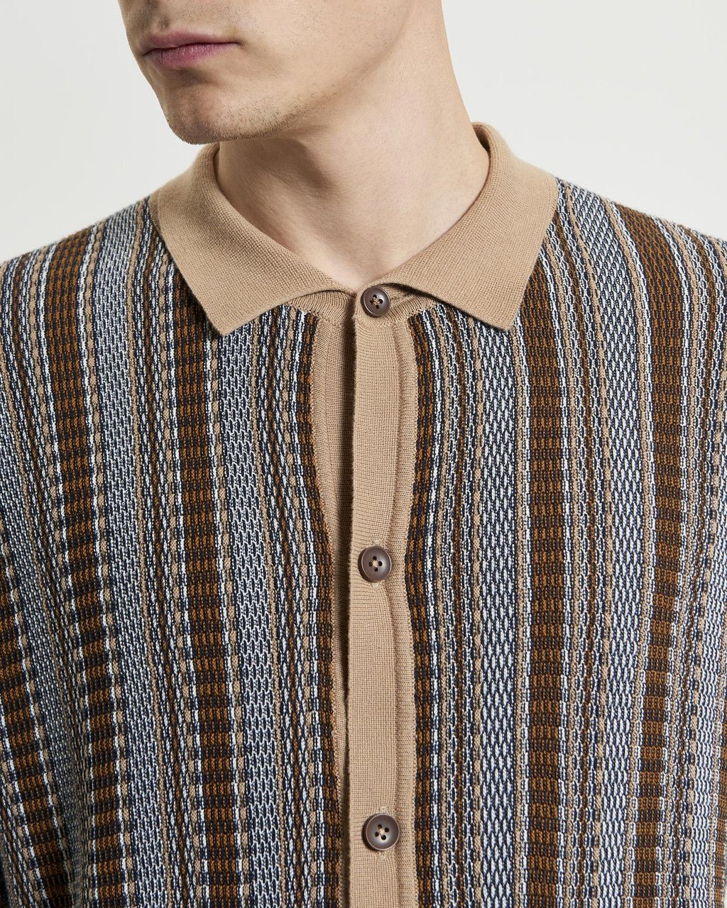 Textured Stripe Knitted Shirt - Dark Navy