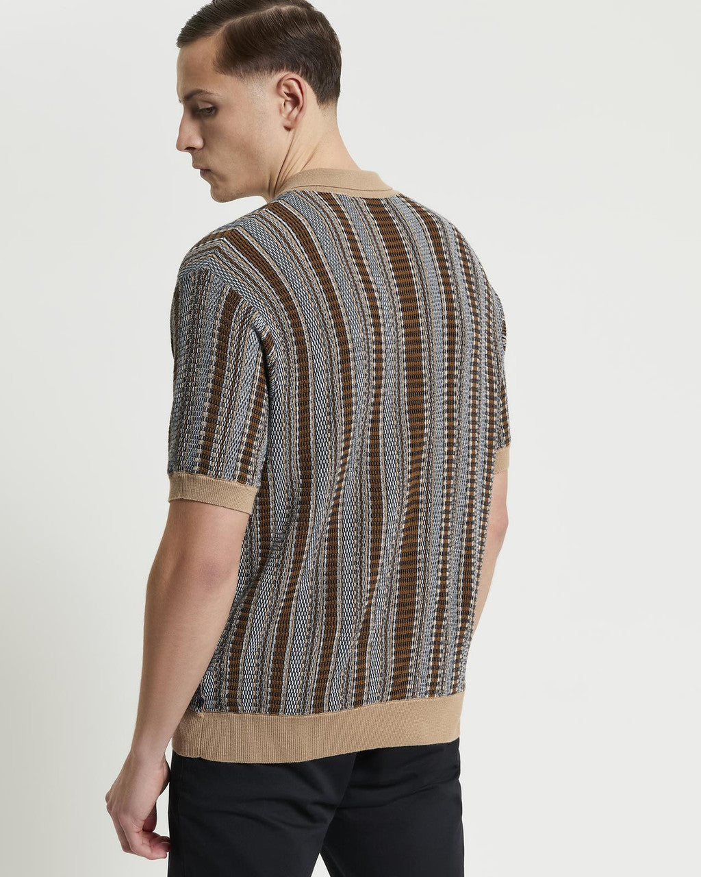 Textured Stripe Knitted Shirt - Dark Navy
