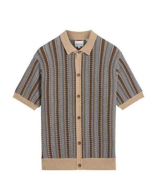 Textured Stripe Knitted Shirt - Dark Navy