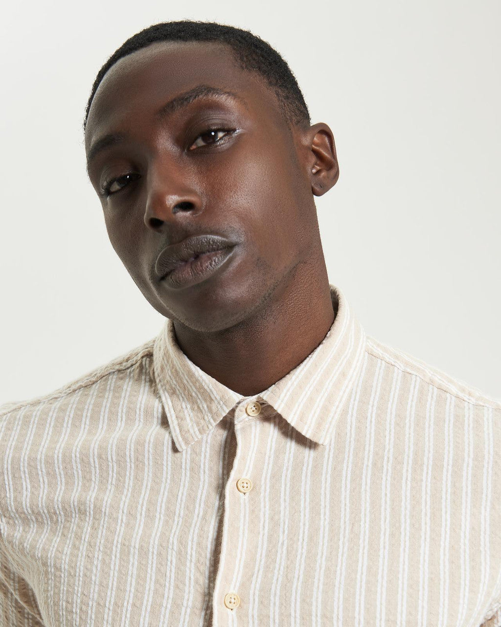 Short Sleeve Seersucker Stripe Shirt - Sand