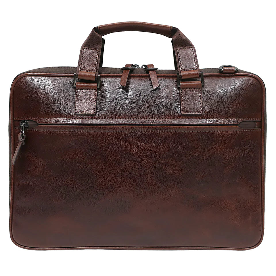 Slim Leather Laptop Briefcase - Brown