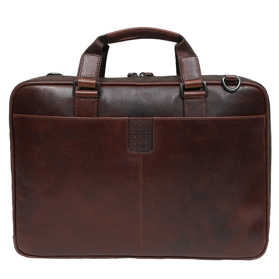 Slim Leather Laptop Briefcase - Brown