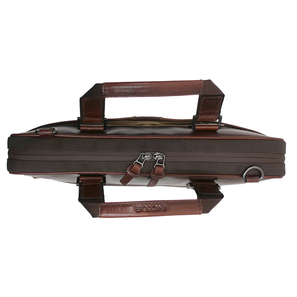 Slim Leather Laptop Briefcase - Brown
