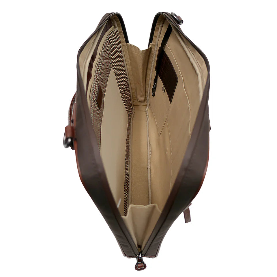 Slim Leather Laptop Briefcase - Brown