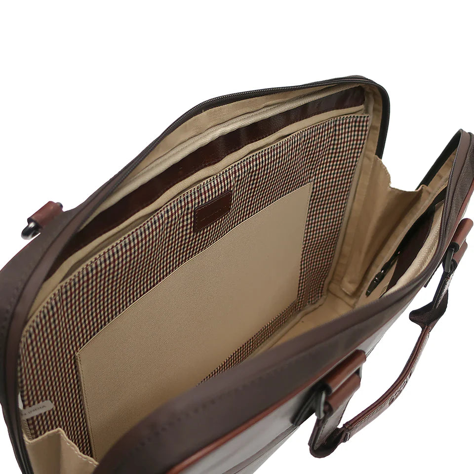 Slim Leather Laptop Briefcase - Brown