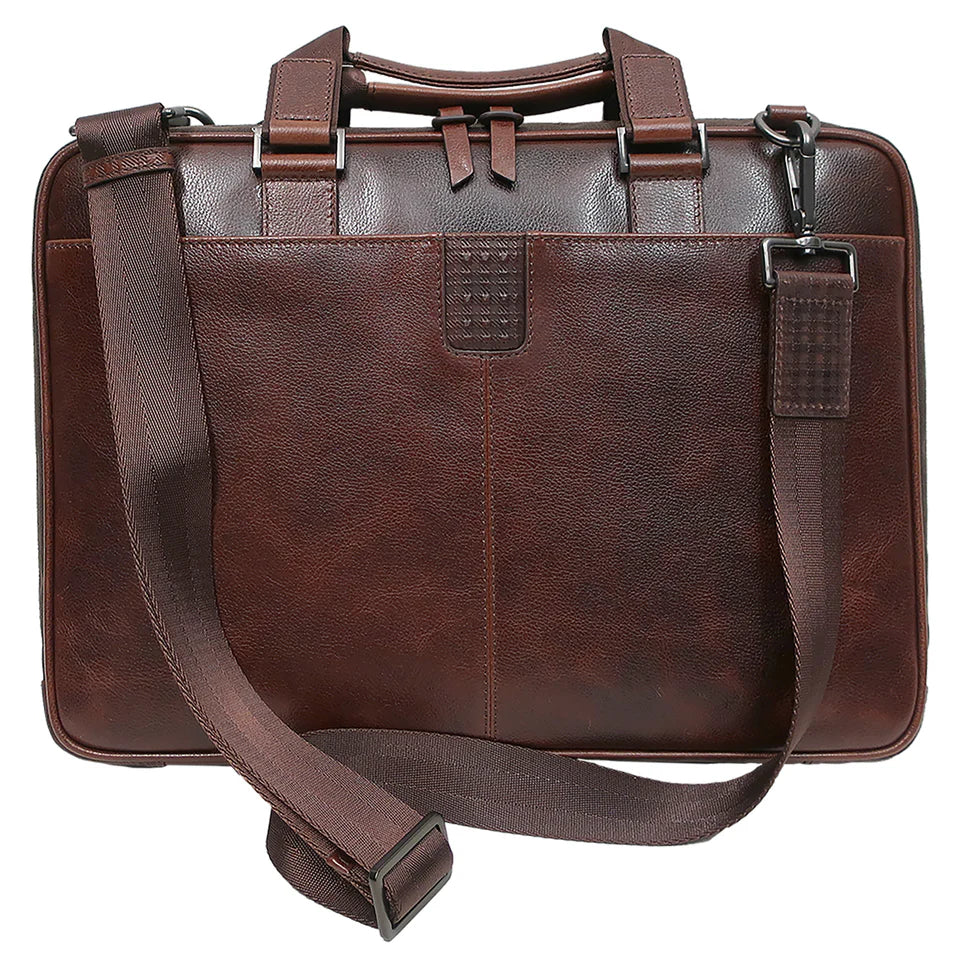 Slim Leather Laptop Briefcase - Brown