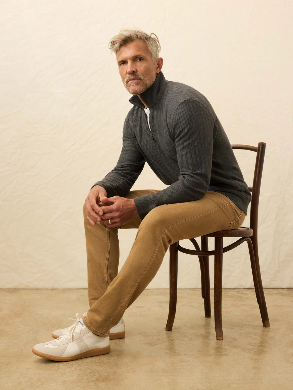 Faherty Textured Knit Quarter Zip - Mountain Coal