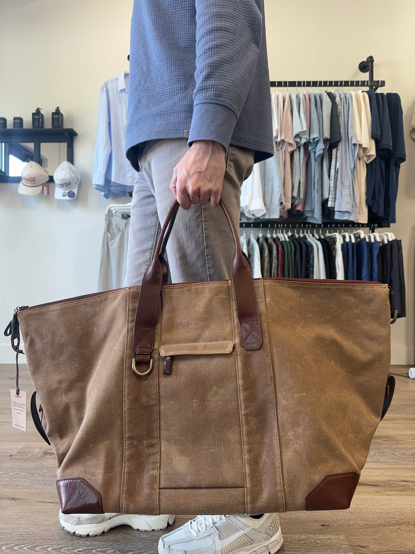 Waxed Canvas and Leather Oversized Duffel Bag