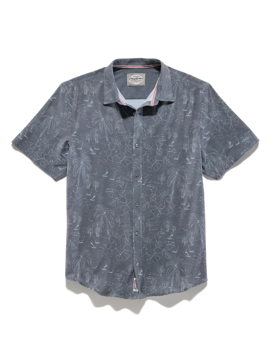 Richfield Palm Print Performance Shirt - Charcoal Leaf
