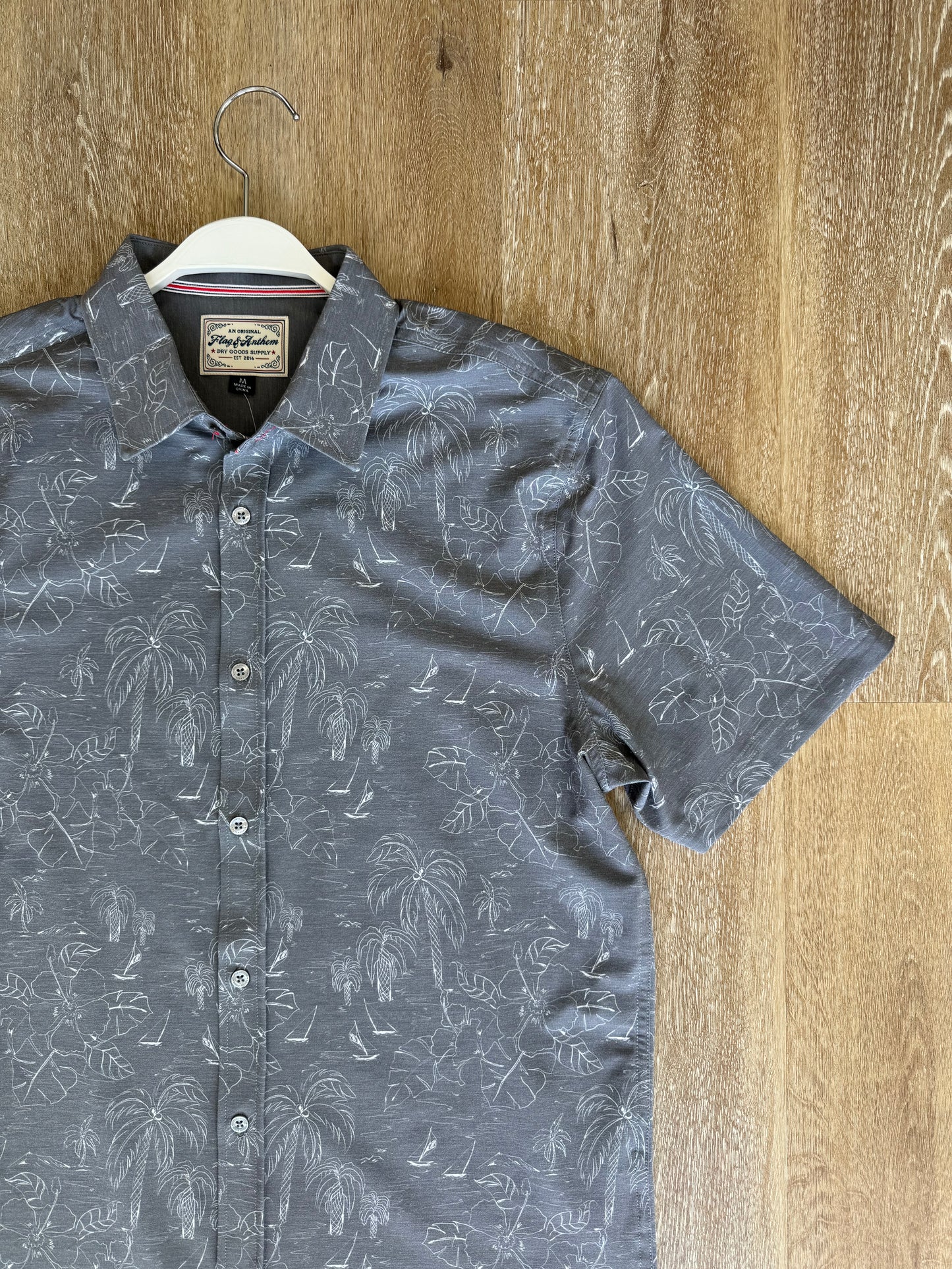 Richfield Palm Print Performance Shirt - Charcoal Leaf