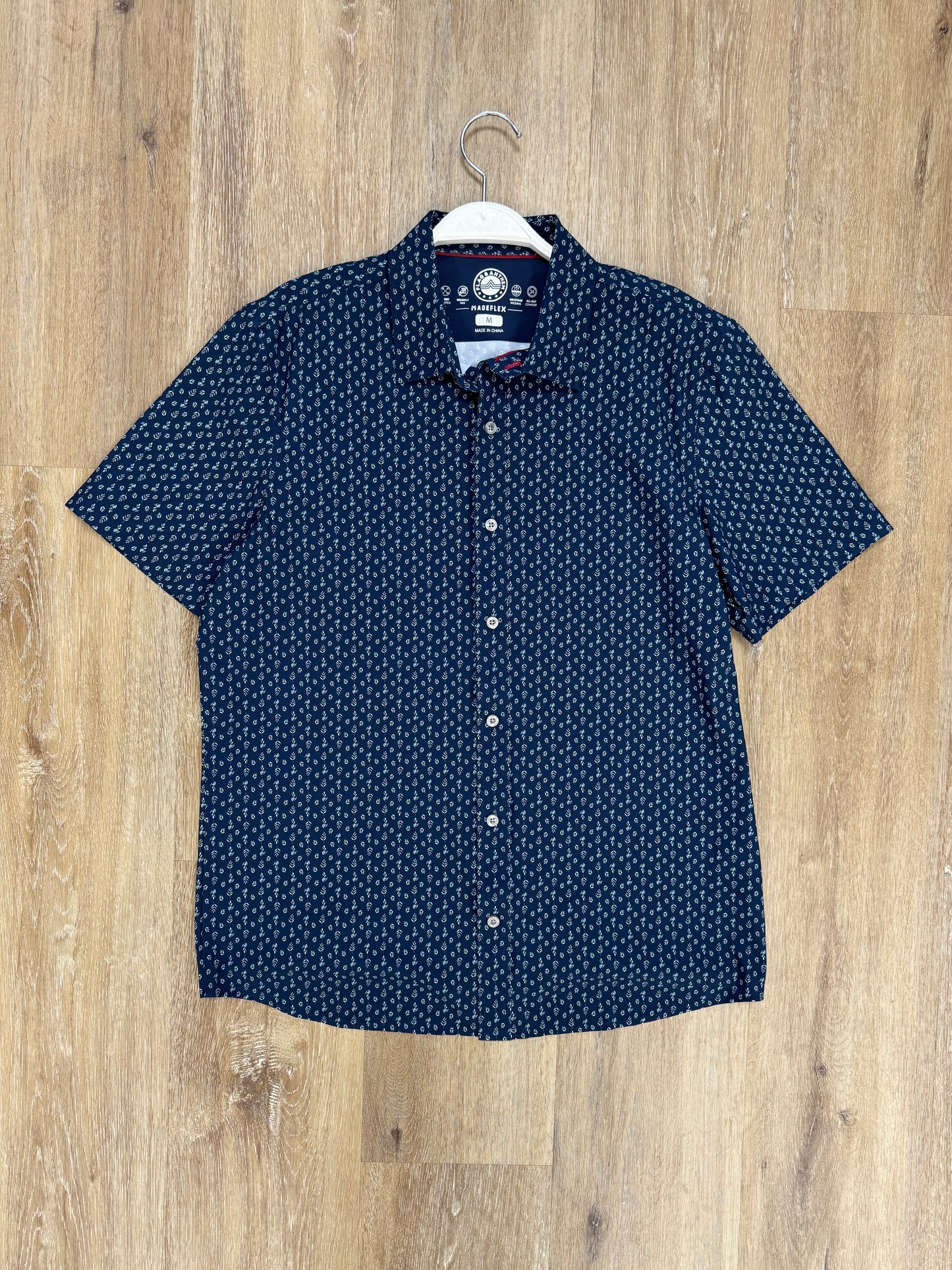Elston Leaf Print Journey Shirt - Navy