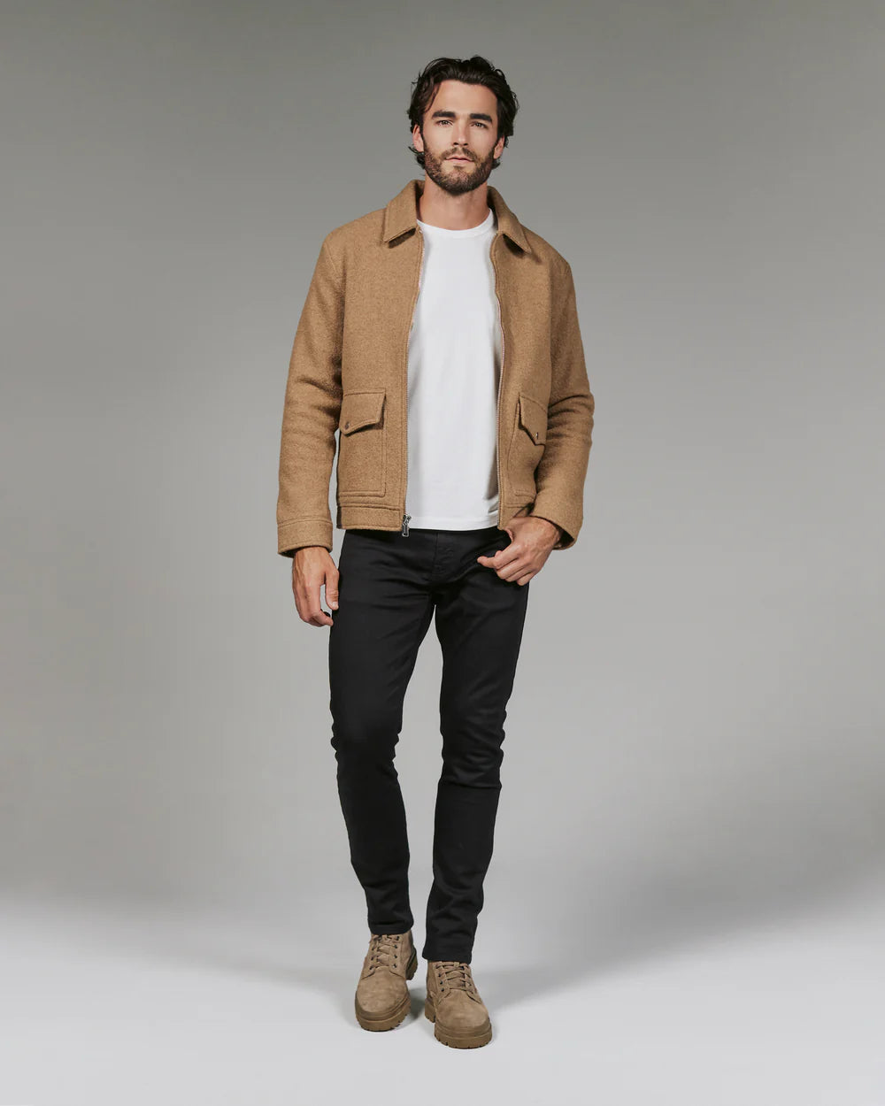Boucle Zip Jacket - Tan