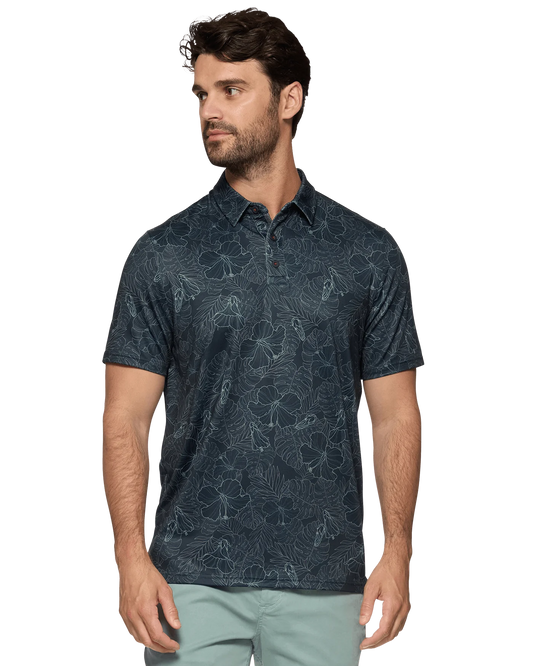 Manteca Floral Print Performance Polo  - Black