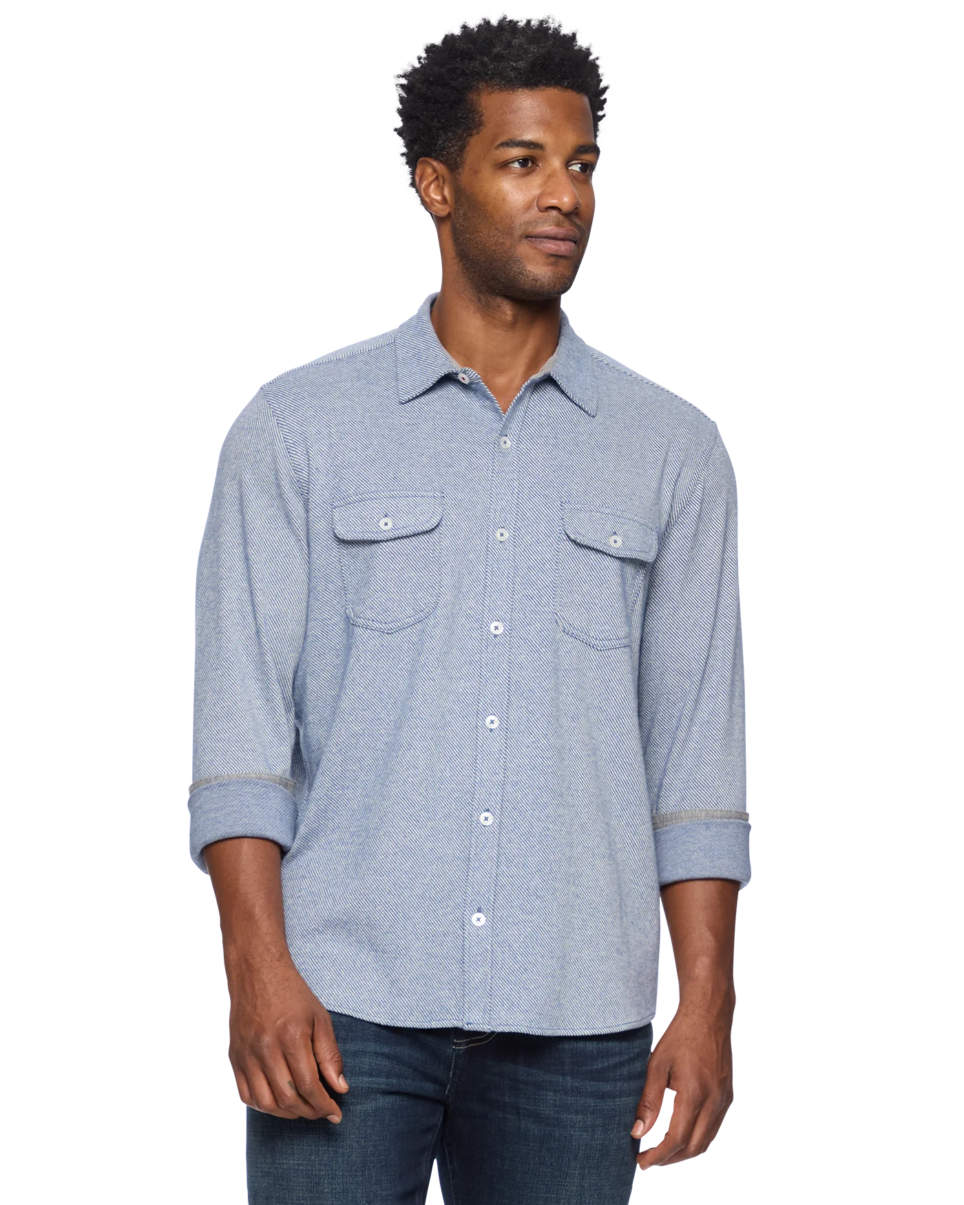 Madeflex Stretch Knit Flannel Shirt - Light Blue