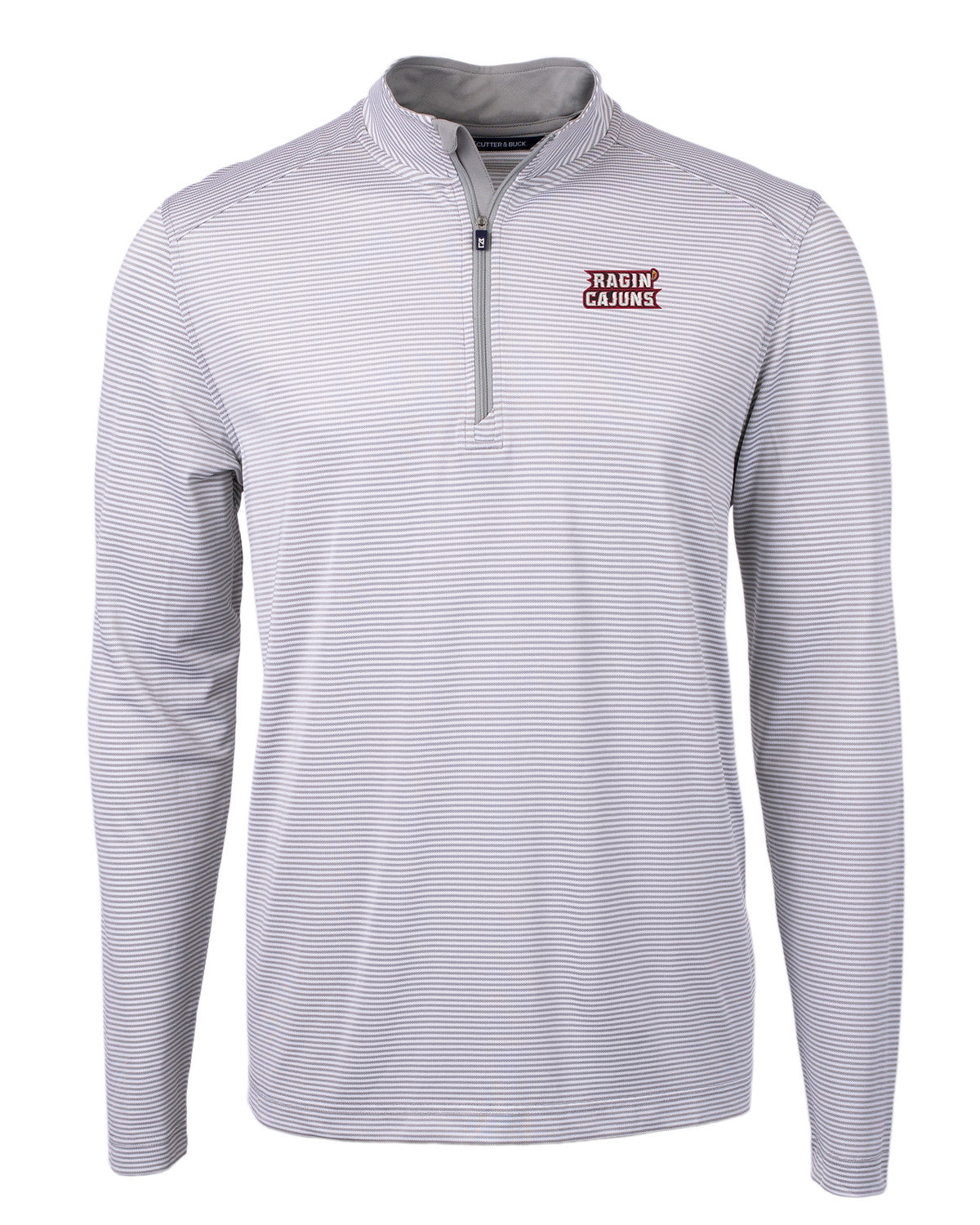 Ragin Cajuns Micro Stripe Mens Quarter Zip - White/Grey