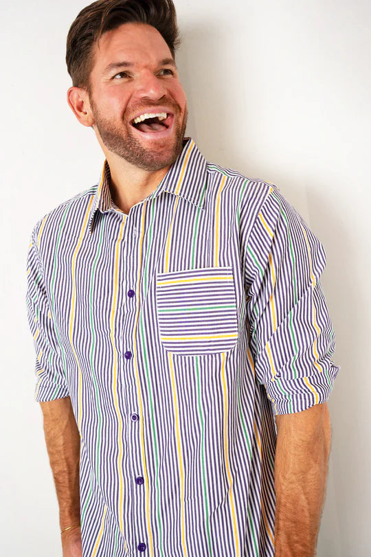 Mardi Gras Pinstripe Button Up Shirt