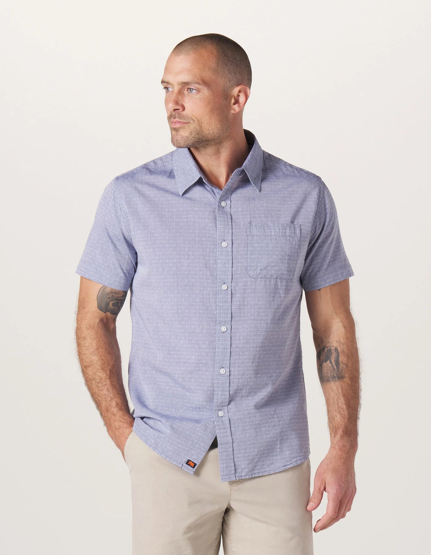 Freshwater Short Sleeve Button Up Shirt - Blue Dobby