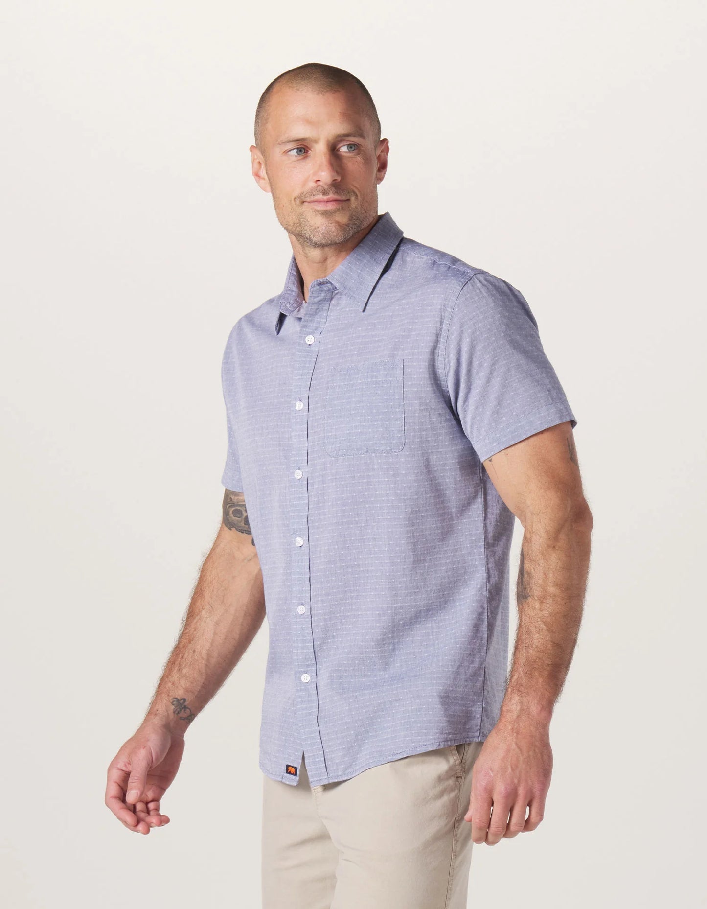 Freshwater Short Sleeve Button Up Shirt - Blue Dobby