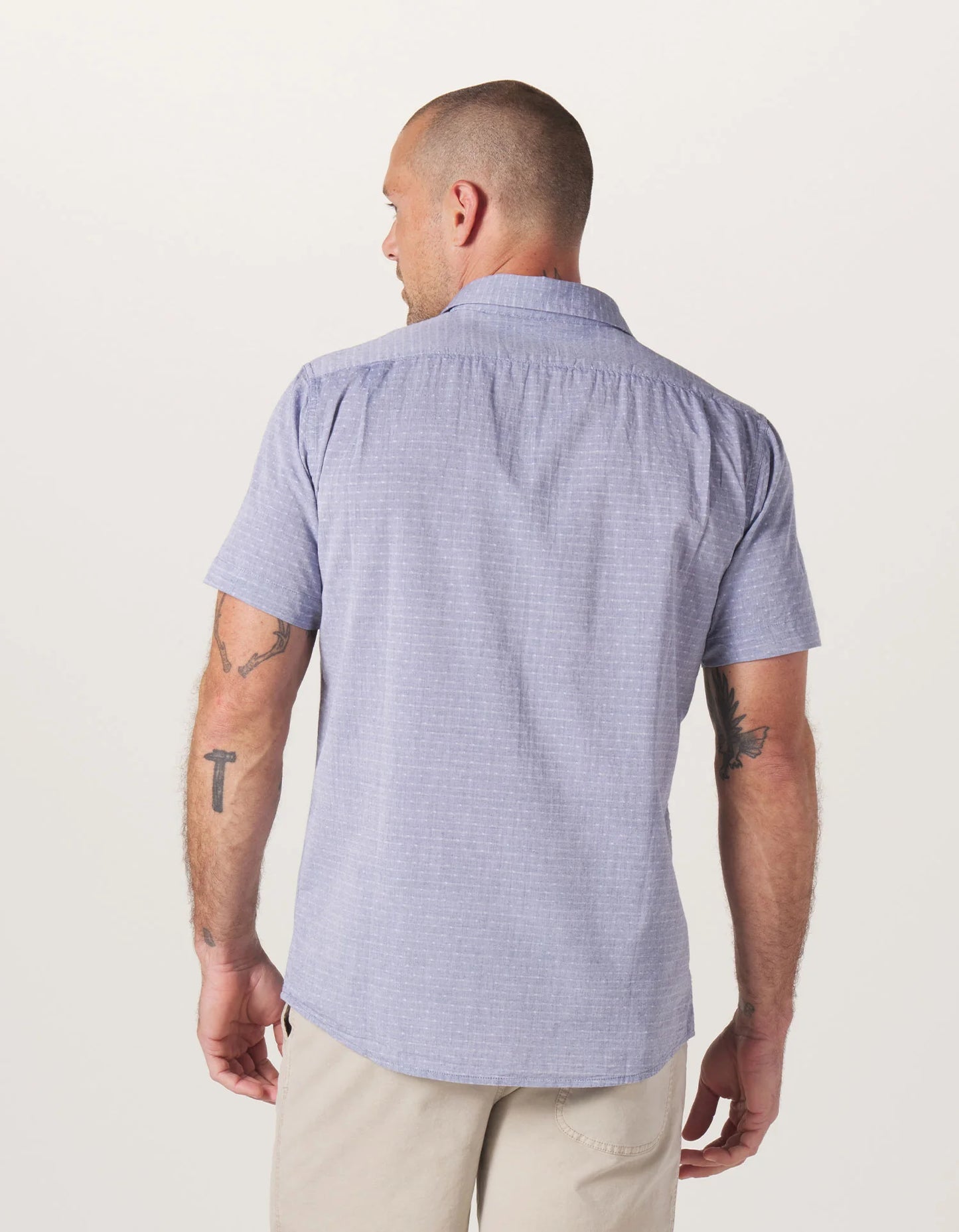 Freshwater Short Sleeve Button Up Shirt - Blue Dobby