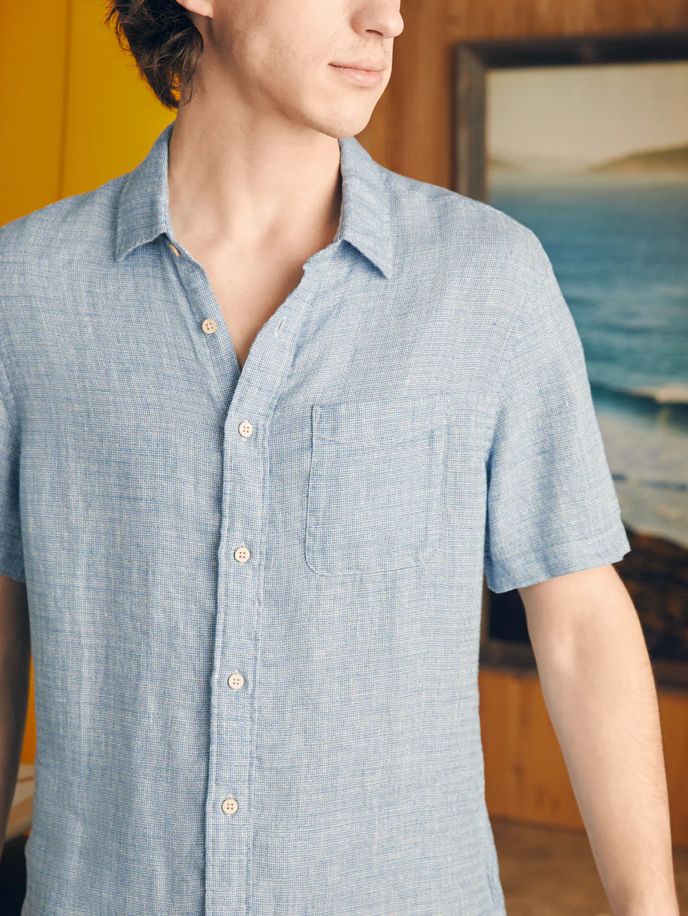 Faherty Palma Linen Shirt - Blue