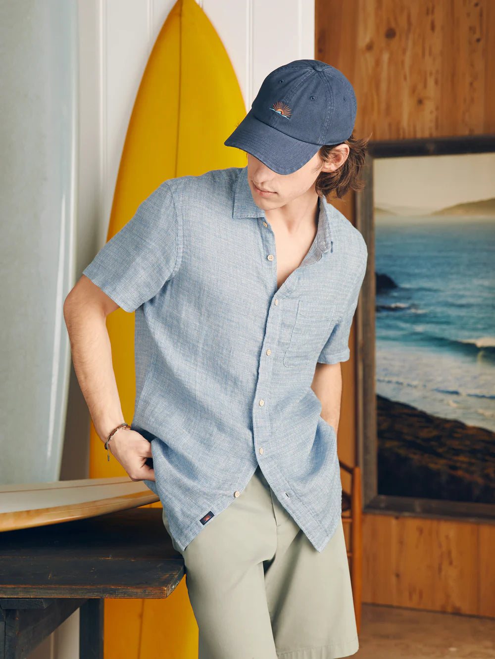Faherty Palma Linen Shirt - Blue