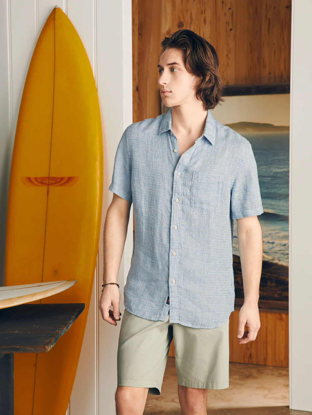 Faherty Palma Linen Shirt - Blue