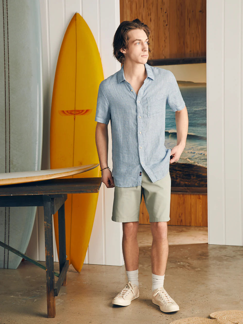 Faherty Palma Linen Shirt - Blue