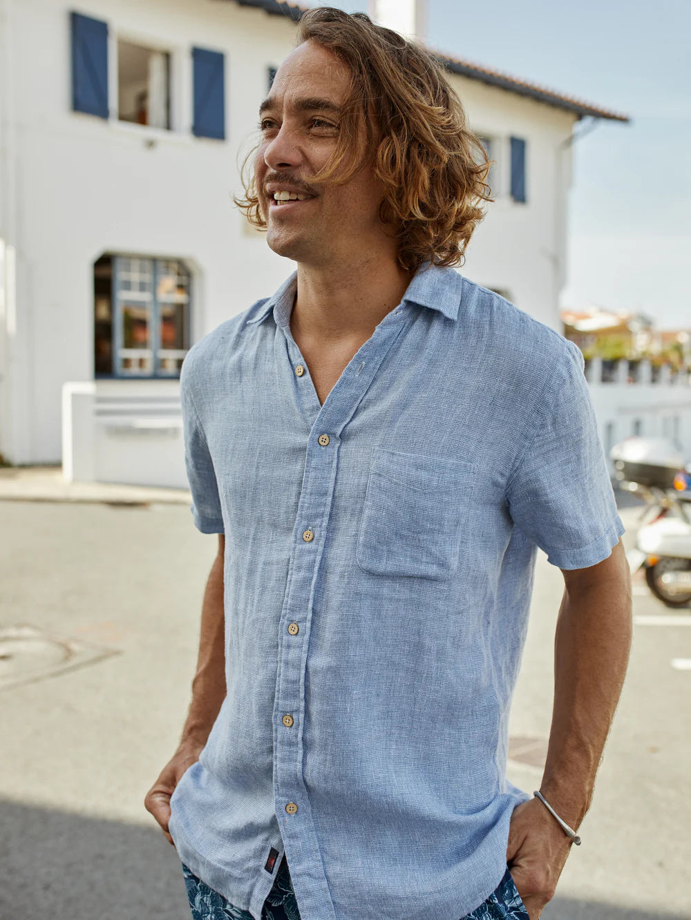 Faherty Palma Linen Shirt - Blue