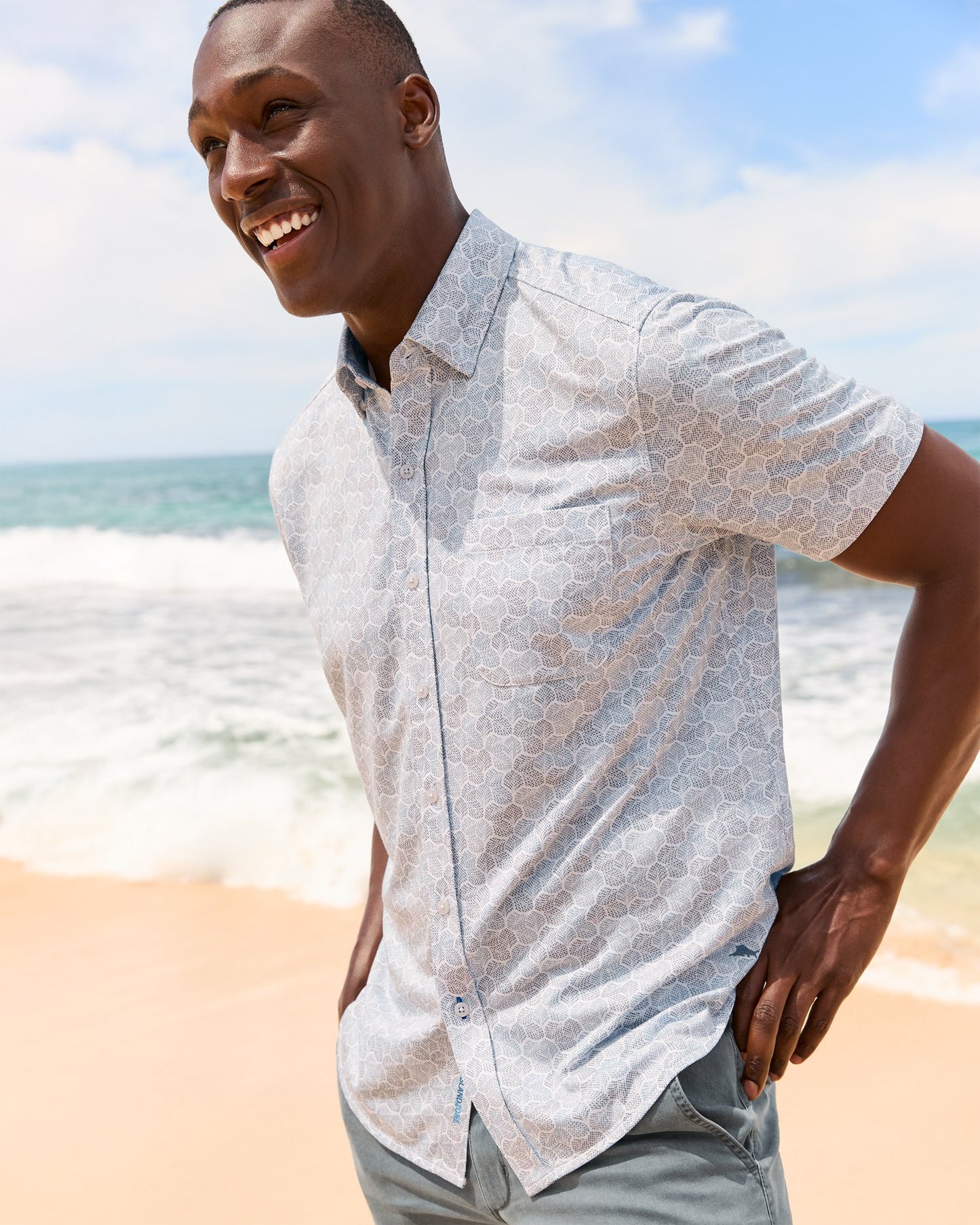 San Lucio Tri Leaf Geo Stretch Knit Shirt