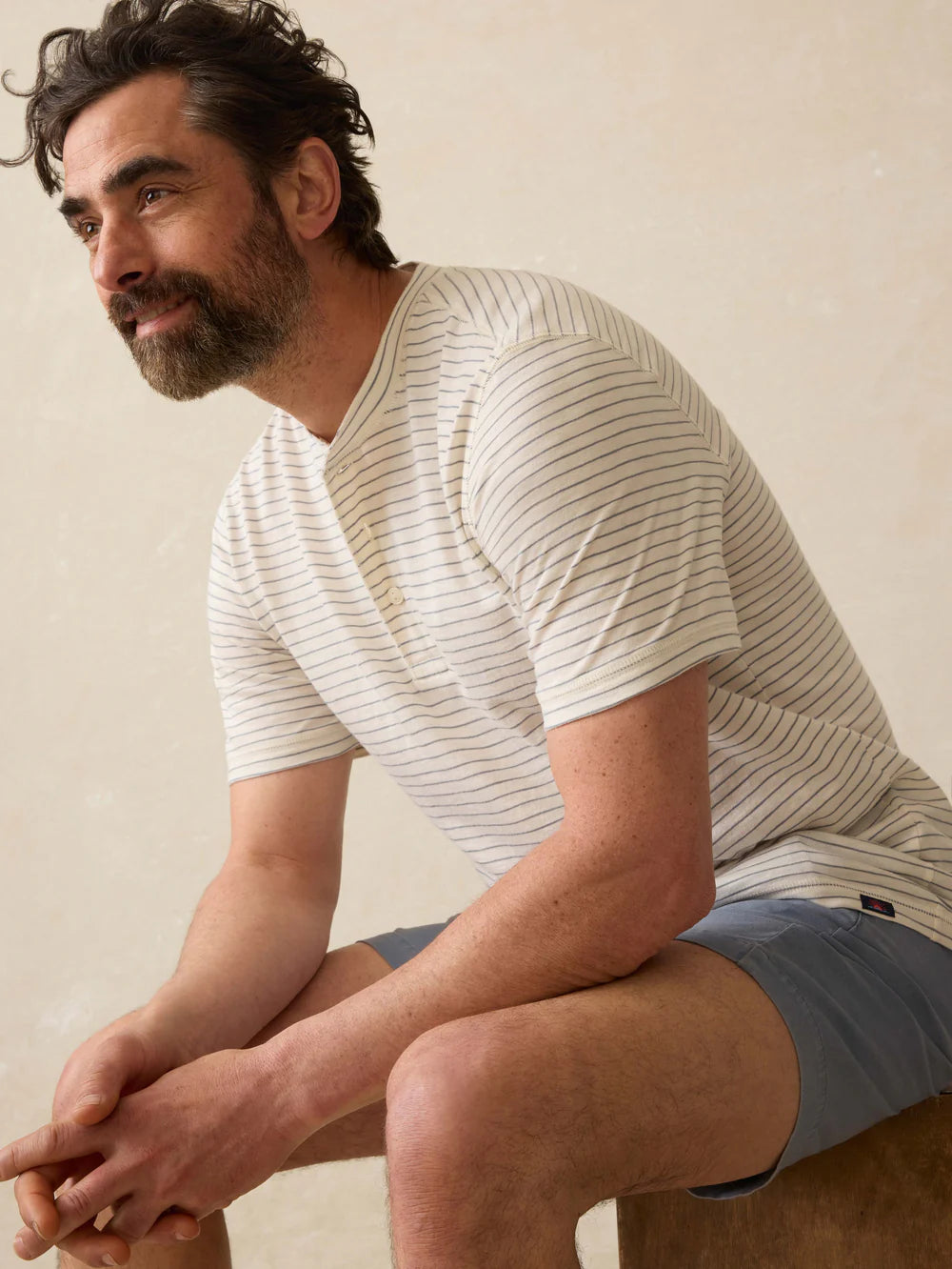 Sunwashed Henley - Cream Flint Stripe
