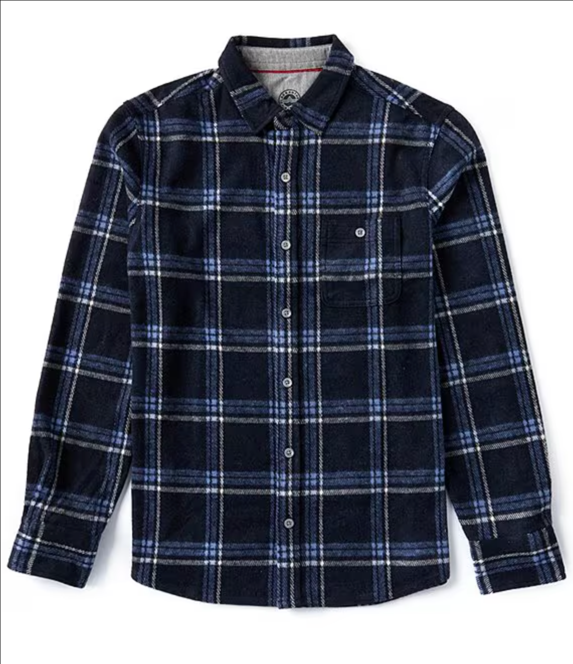 Plaid Stretch Long Sleeve Shirt - Navy