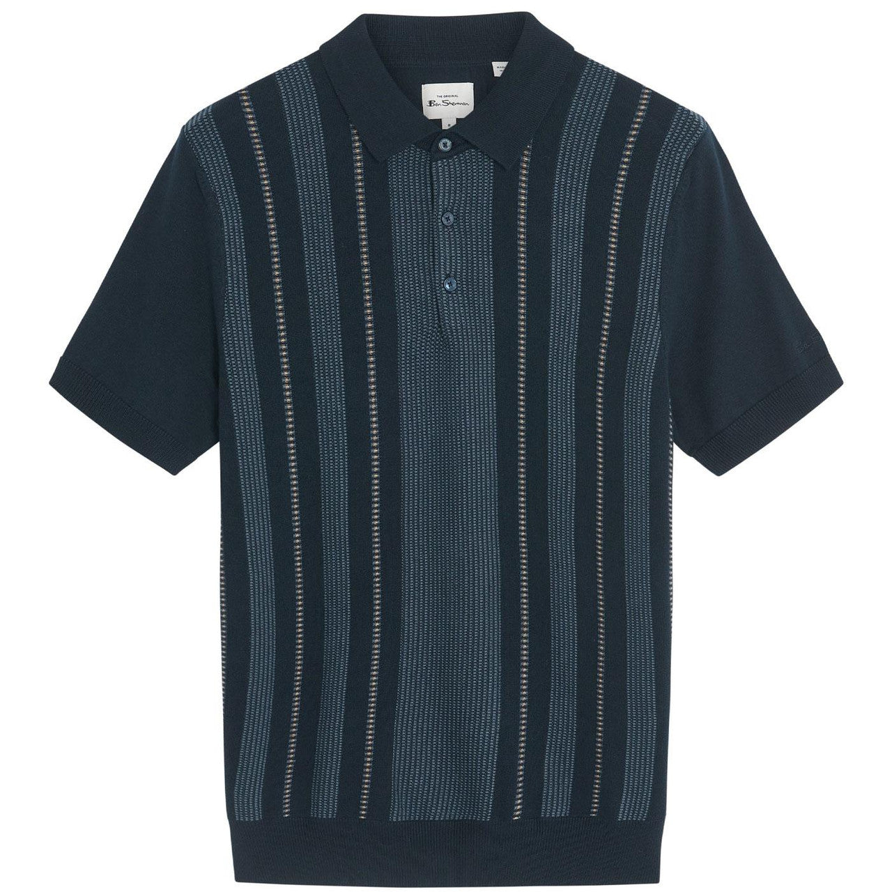 Birdseye Stripe Knitted Polo - Navy