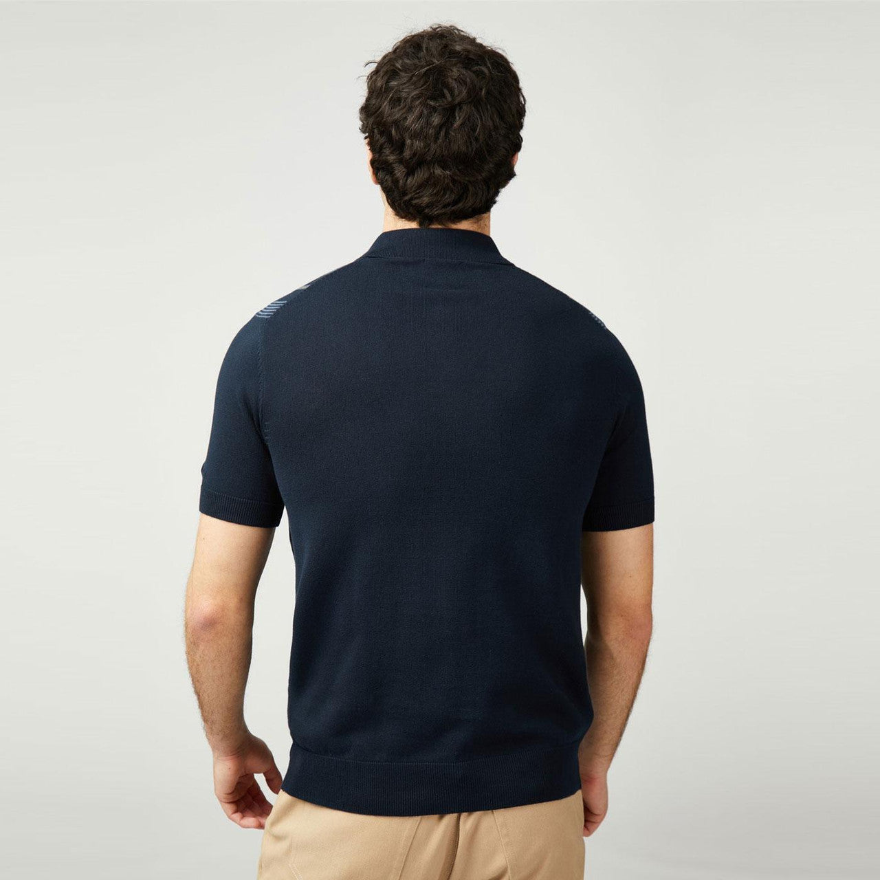 Birdseye Stripe Knitted Polo - Navy