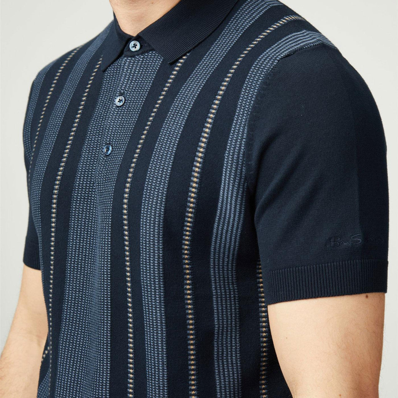 Birdseye Stripe Knitted Polo - Navy