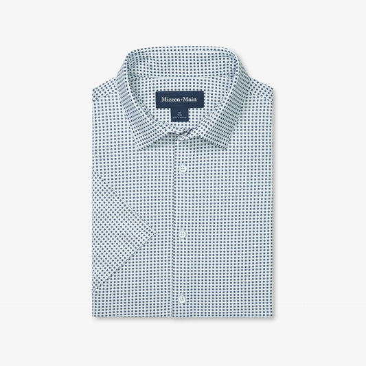 Halyard Short Sleeve Dress Shirt - Blue Geo Twill Print