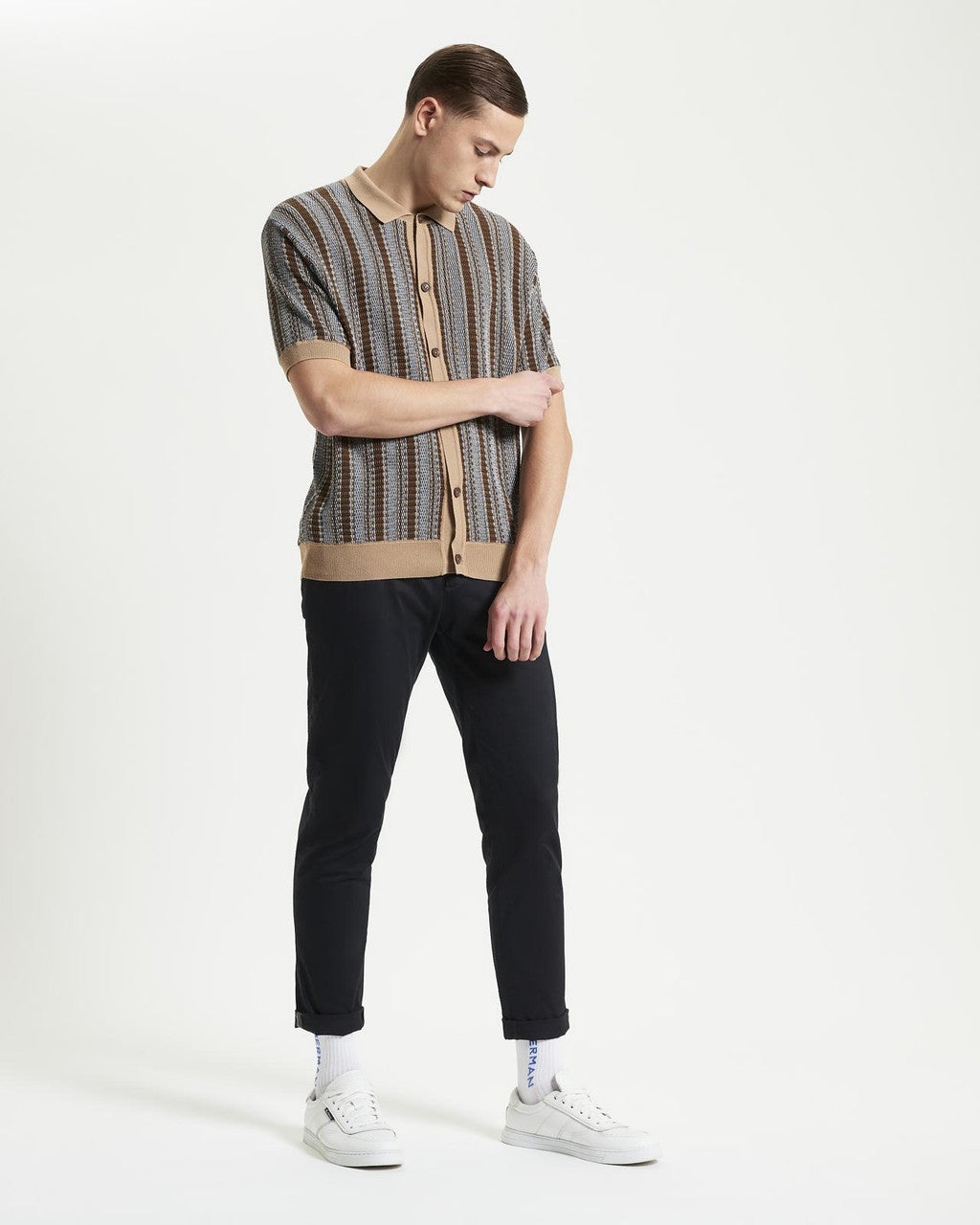 Textured Stripe Knitted Shirt - Dark Navy