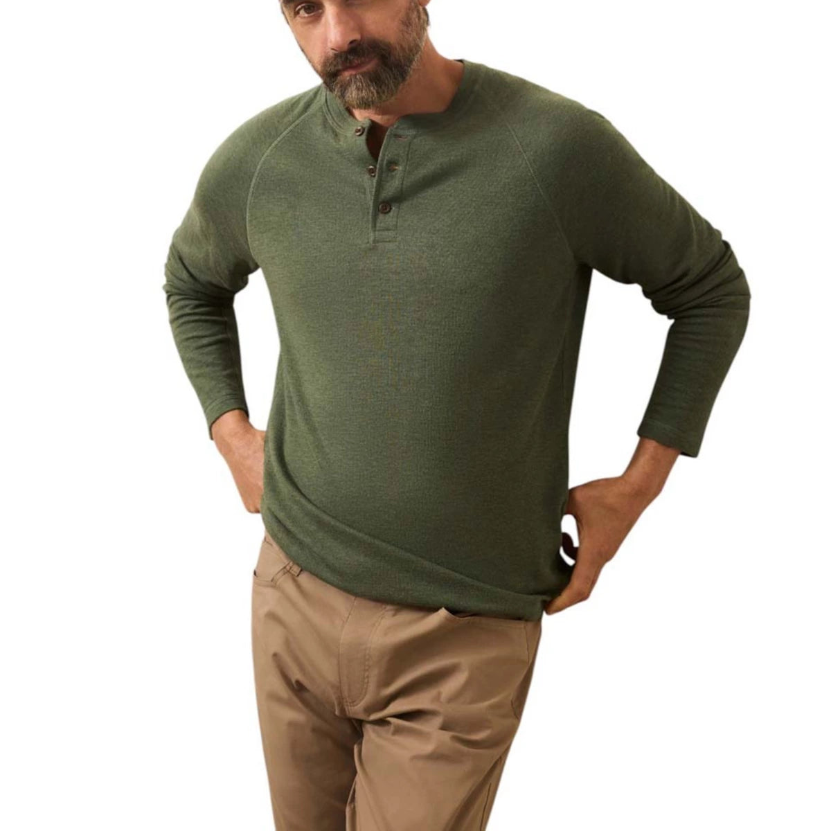Long-Sleeve Cloud Henley - Deep Fern Heather