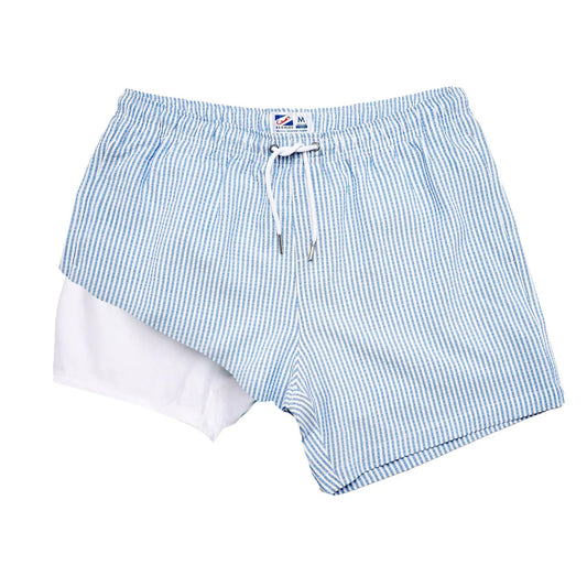 Blue Seersucker Swim Trunks with Liner