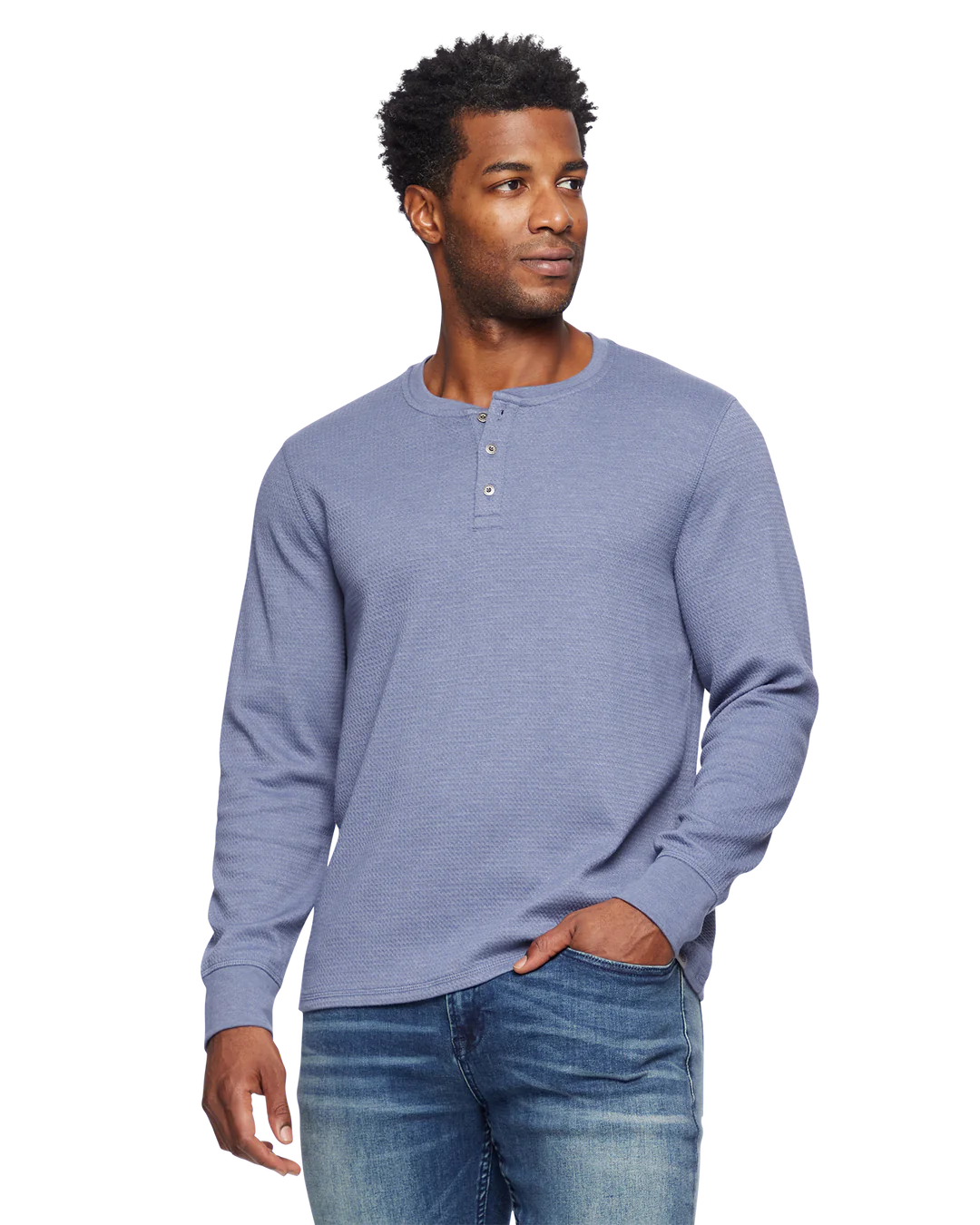 Waffle Henley - Blue Heather