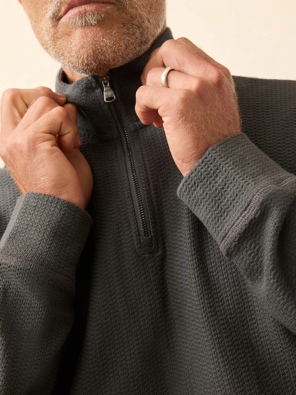 Faherty Textured Knit Quarter Zip - Mountain Coal