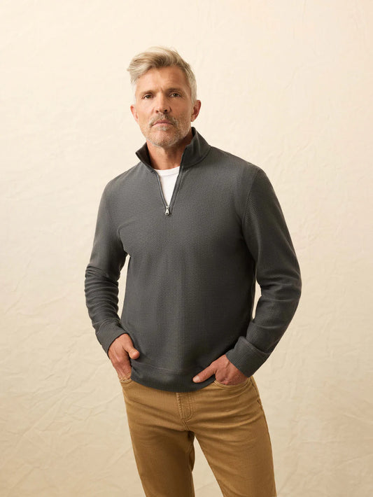 Faherty Textured Knit Quarter Zip - Mountain Coal