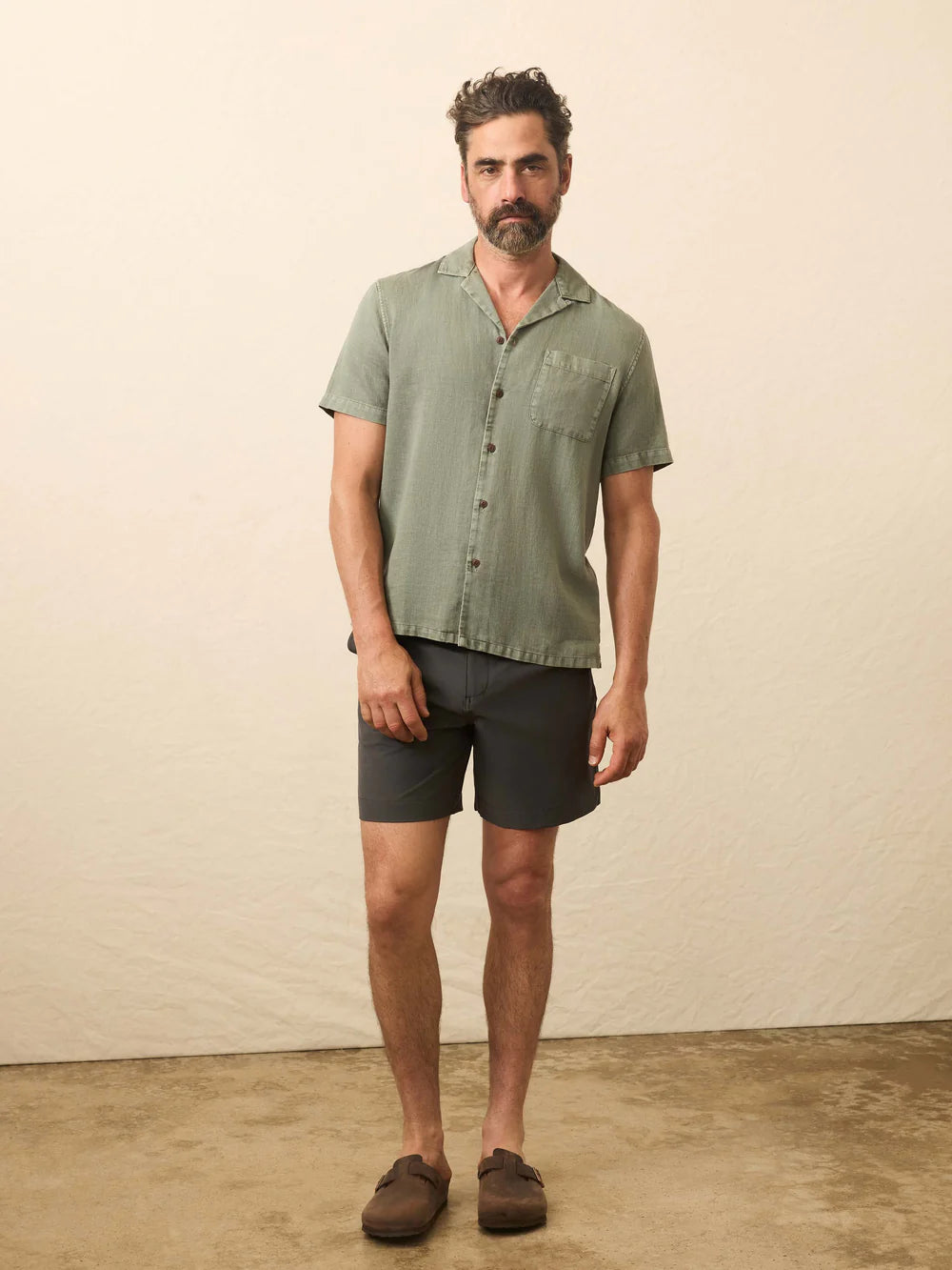 Short-Sleeve Hemp Blend Shirt - Olive Dusk