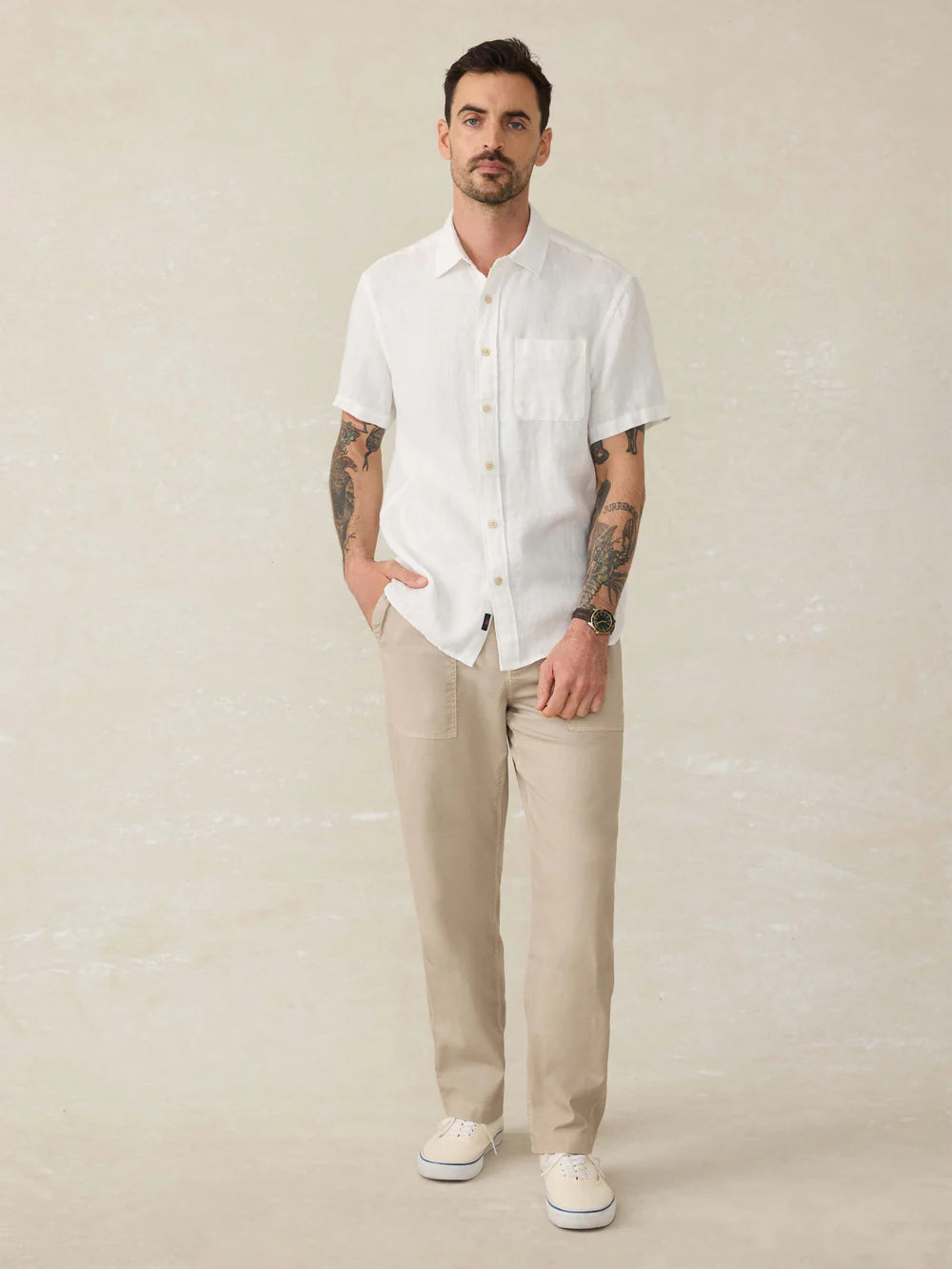Short-Sleeve Palma Linen Shirt - Bright White Basketweave