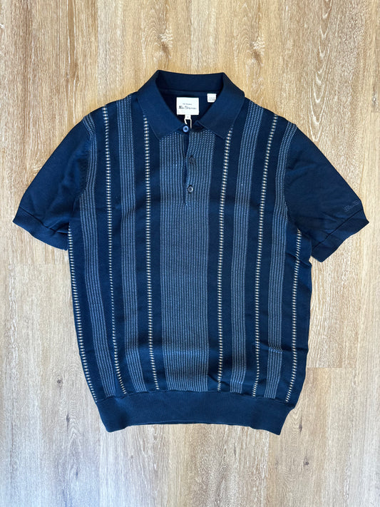 Birdseye Stripe Knitted Polo - Navy