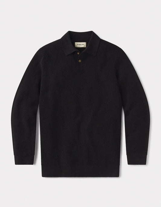 Robles Knit Waffle Stitch Polo - Black