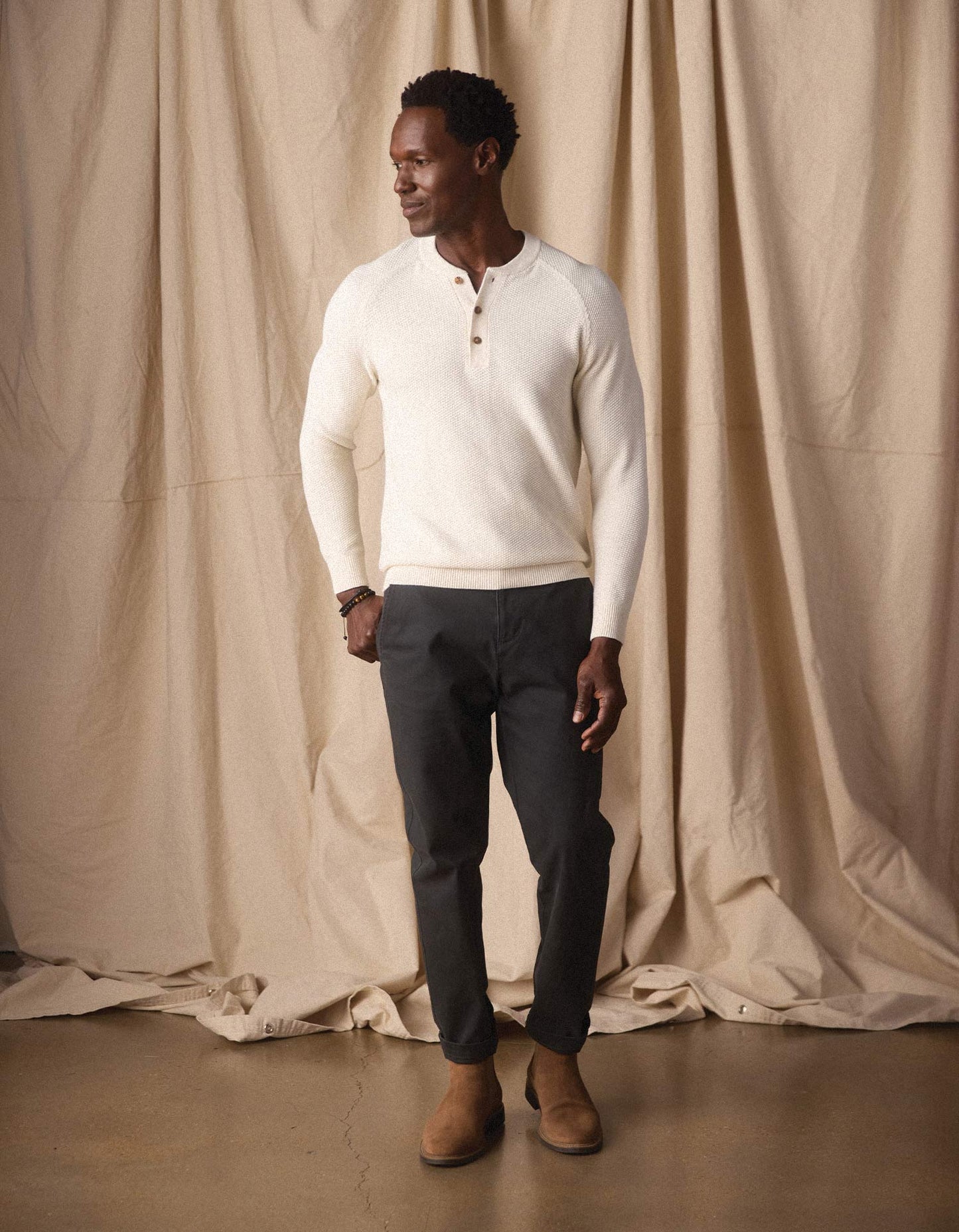 COOLMAX Textured Sweater Henley - Ivory