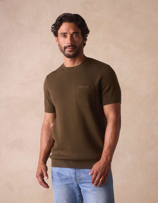 Waffle Knit Sweater Tee - Olive