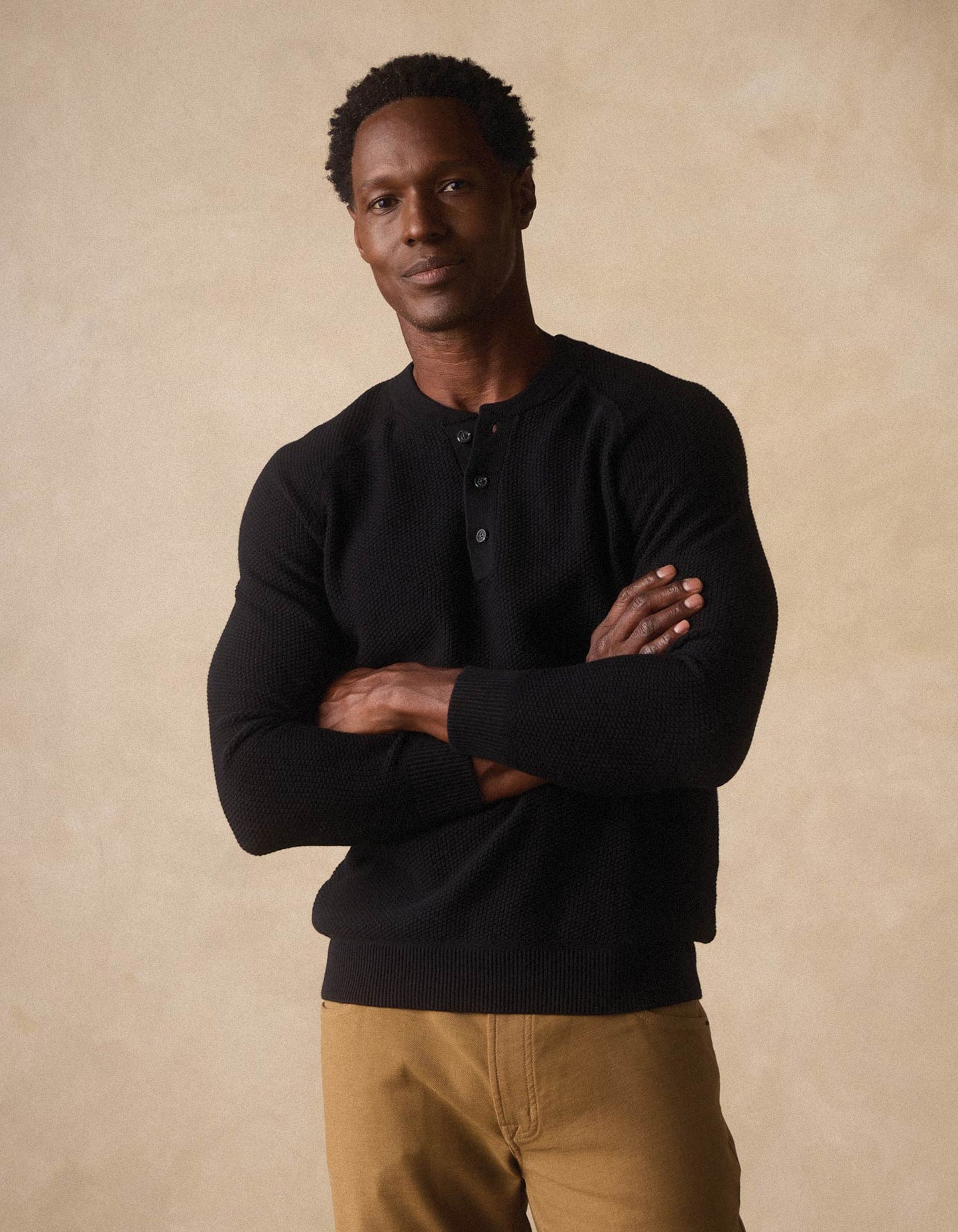 COOLMAX Textured Sweater Henley - Black